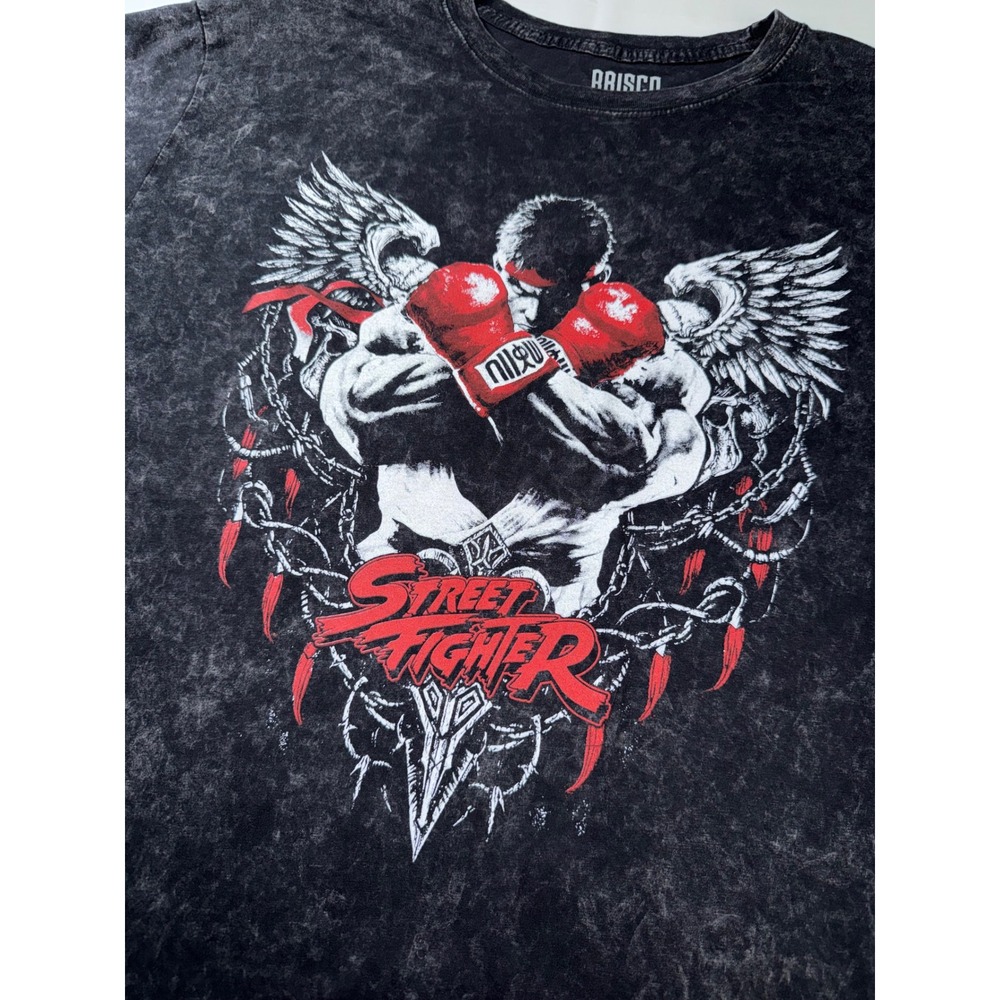 Brisco Brands Street‎ Fighter Ryu Angel Graphic Tee Acid Wash Gray Mens 2X NWOT